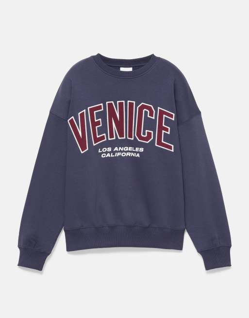 Pull&Bear sweatshirt met print en ronde hals in donkerblauw, 5 van 6