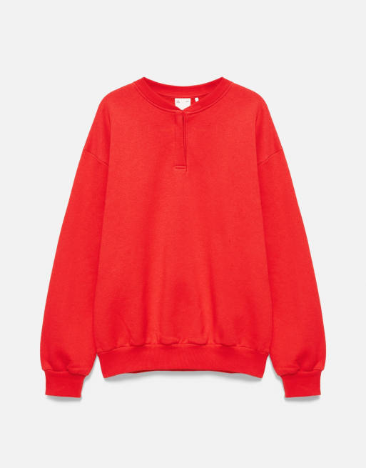 Pull&Bear sweatshirt met ronde hals en knoopsluiting in rood, 5 van 7