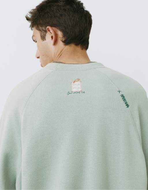 Pull&Bear sweatshirt met wassing en raglanmouwen in groen, 5 van 7