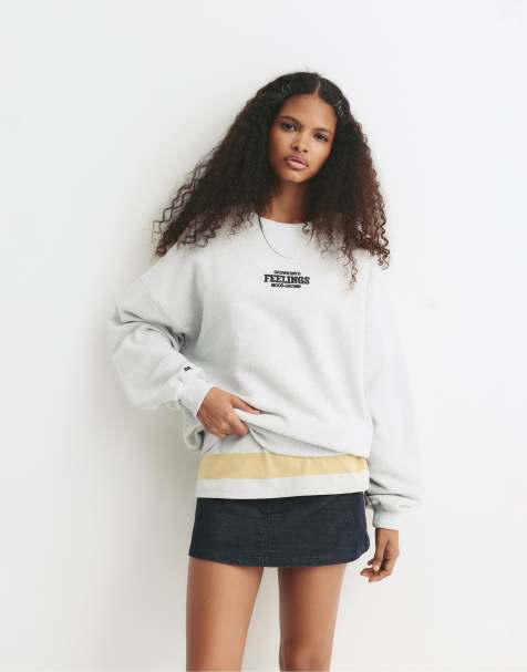 Pull&Bear - Sweatshirt met zonnebloem-print in gemêleerd grijs - view 1