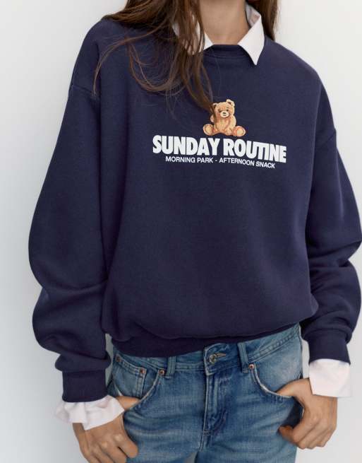 Pull&Bear Sweatshirt mit Bären-Print in Marineblau, 3 von 7