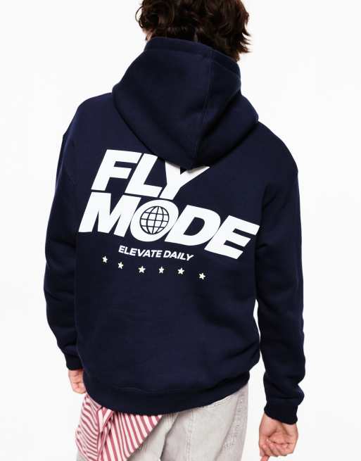 Pull&Bear Sweatshirt mit Grafikprint und Kapuze in Marineblau, 2 von 7
