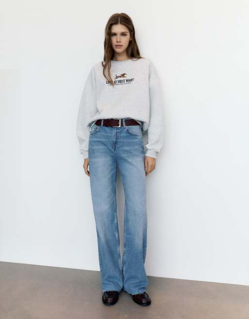 Pull&Bear Sweatshirt mit Hund-Print in grau meliert, 4 von 7