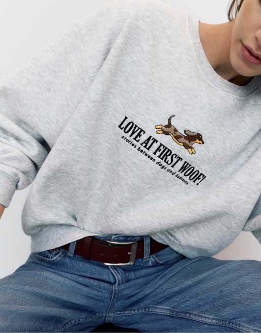 Pull&Bear Sweatshirt mit Hund-Print in grau meliert, 5 von 7
