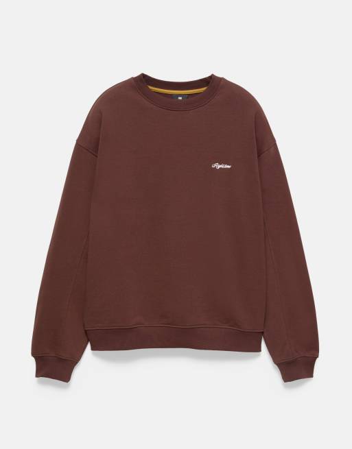 Pull&Bear Sweatshirt mit Stickerei und Rundhalsausschnitt in Braun, 6 von 7