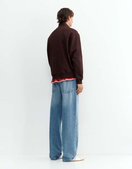 Pull&Bear Sweatshirt mit Viertelreißverschluss in Braun, 2 von 7