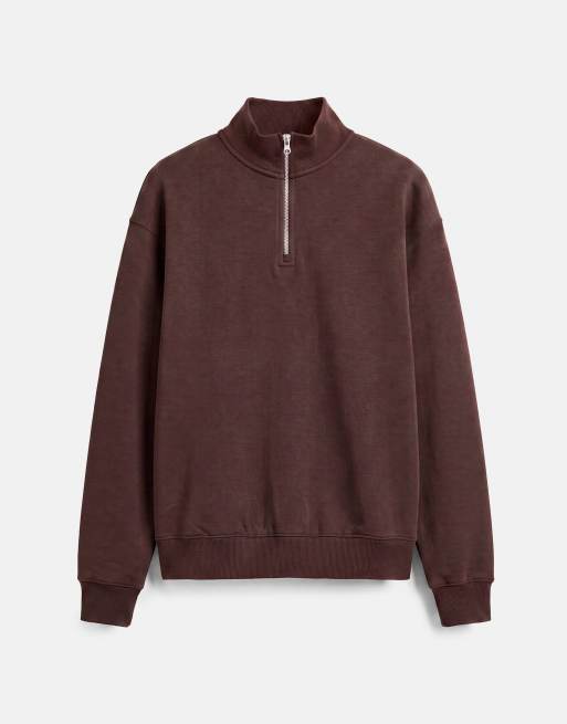 Pull&Bear Sweatshirt mit Viertelreißverschluss in Braun, 5 von 7