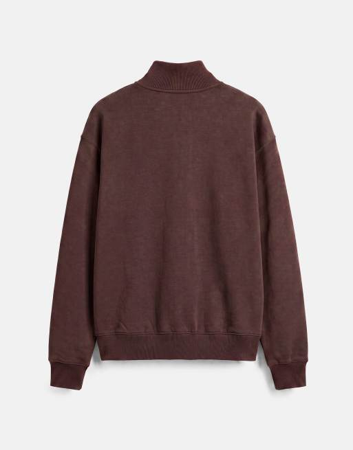 Pull&Bear Sweatshirt mit Viertelreißverschluss in Braun, 7 von 7