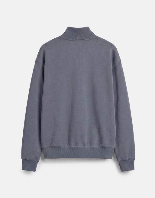 Pull&Bear Sweatshirt mit Viertelreißverschluss in Grau-Blau, 7 von 7