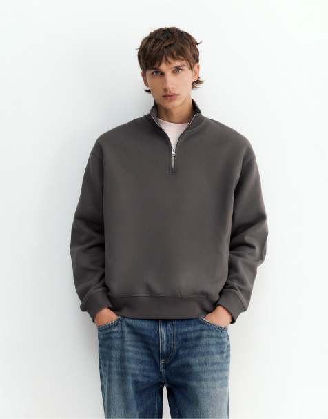 Pull&Bear Sweatshirt mit Viertelreißverschluss in Grau - view 1