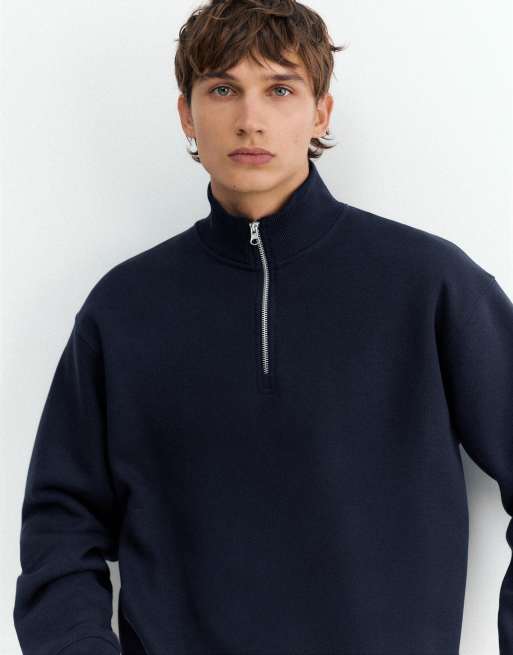 Pull&Bear Sweatshirt mit Viertelreißverschluss in Marineblau, 3 von 7