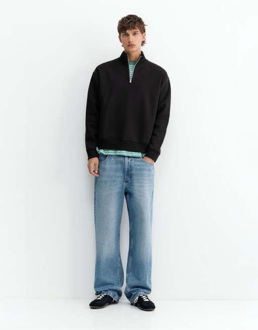 Pull&Bear Sweatshirt mit Viertelreißverschluss in Schwarz, 4 von 7