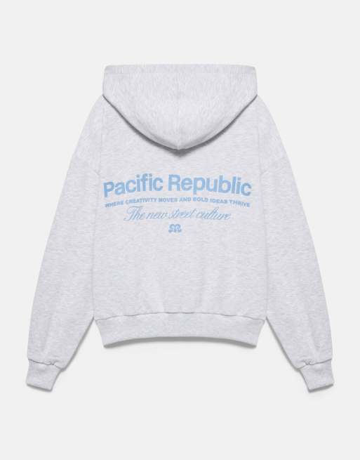 Pull&Bear Sweatshirt mit Wildleder-Kapuze und Logo in Graumeliert, 7 von 7