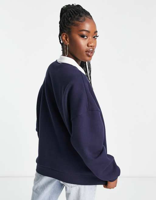 Pull&Bear sweatshirt with Pasadena slogan in navy with contrast