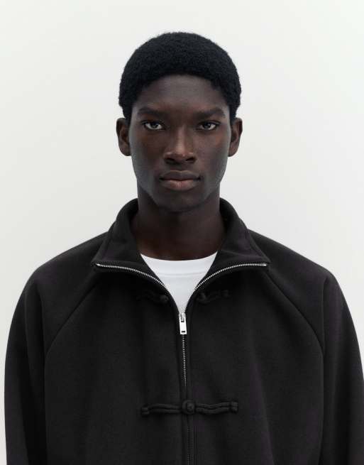 Pull&Bear sweatshirt zippé avec attache style pompier en noir, 3 de 7