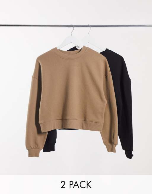 Pull&Bear Sweatshirts im Multipack in Hafer und Schwarz ASOS