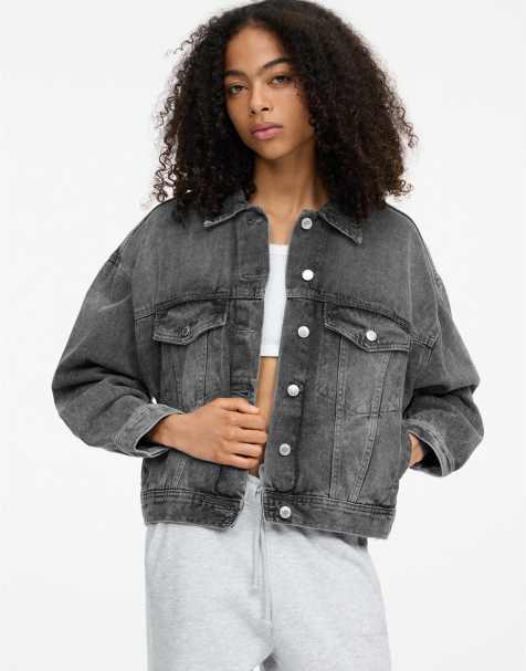 Pull&Bear – Szara kurtka jeansowa o pudełkowym kroju oversize - view 1