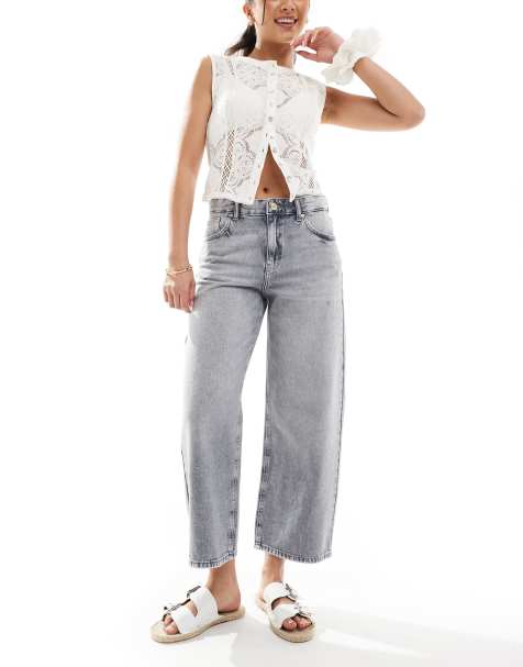 Pull&Bear – Szare jeansy ze średnim stanem i krótszymi nogawkami - view 1