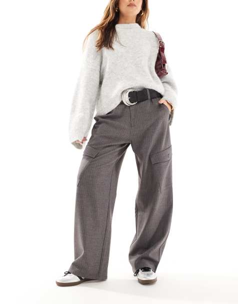 Pull&Bear – Szare spodnie bojówki w prążki - view 1