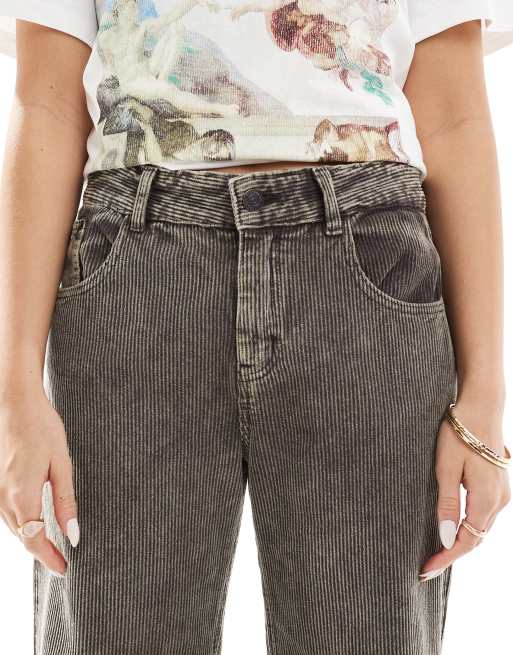Pull&Bear – Szare sztruksowe jeansy z szerokimi nogawkami, 5 z 5