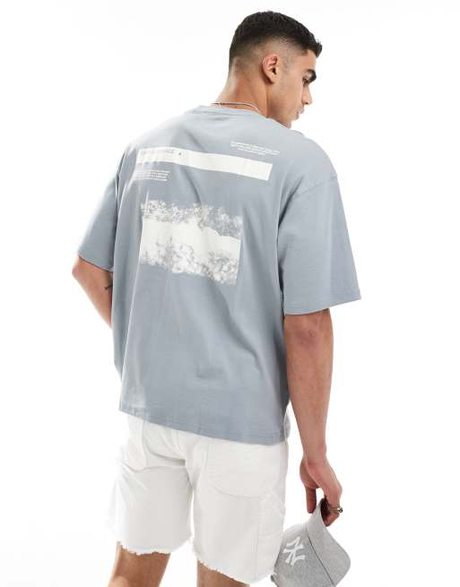 Pull&Bear – Szary T-shirty o pudełkowym kroju z napisem Grey Elegance