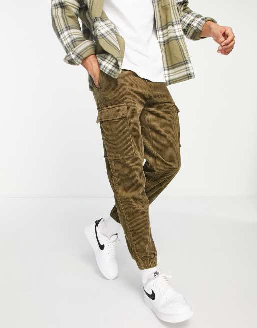 Pull&Bear – Sztruksowe spodnie bojówki w kolorze khaki
