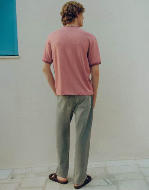 Pull&Bear T-shirt a coste a contrasto rosa, 2 di 7