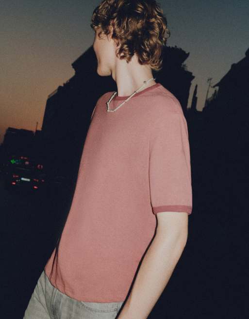 Pull&Bear T-shirt a coste a contrasto rosa, 4 di 7
