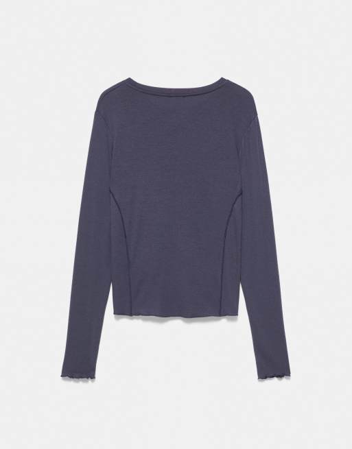 Pull&Bear t-shirt à coutures graphiques gris bleu, 7 de 7