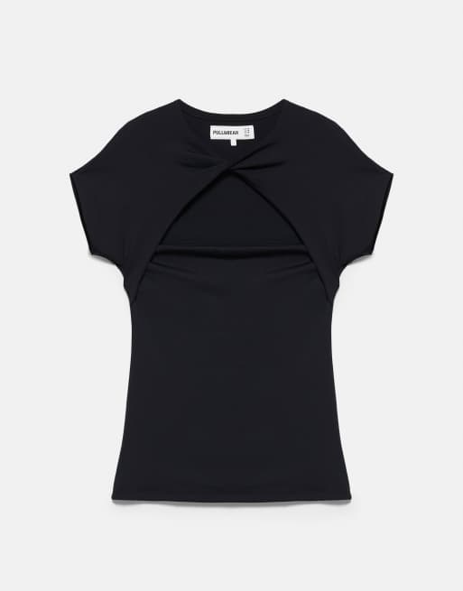 Pull&Bear - T-shirt à encolure torsadée - Noir, 6 de 7