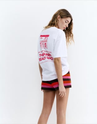 Pull & Bear - T-shirt à imprimé Beach Bar » - Blanc M