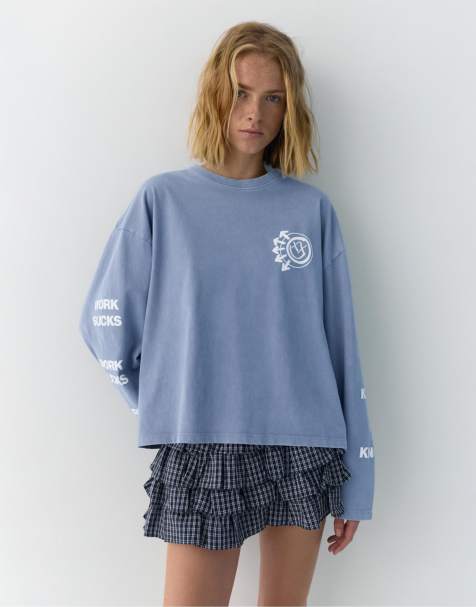 Pull&Bear - T-shirt à imprimé Blink 182 - Bleu décoloré - view 1