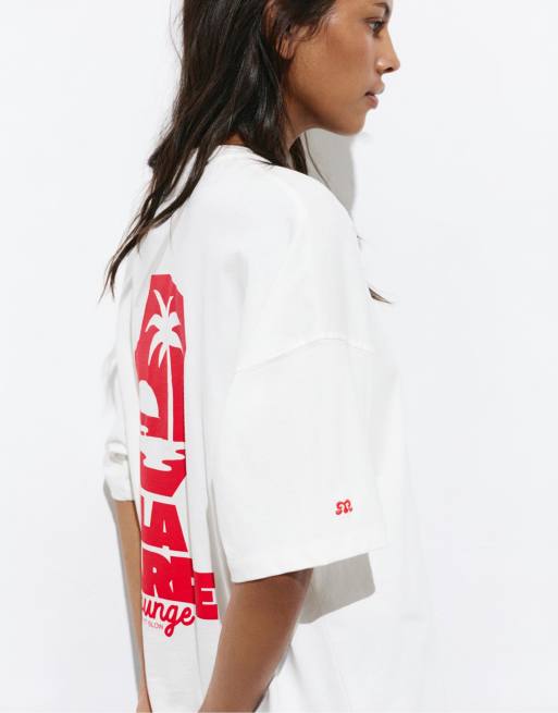 Pull&Bear - T-shirt à imprimé graphique - Blanc, 4 de 4