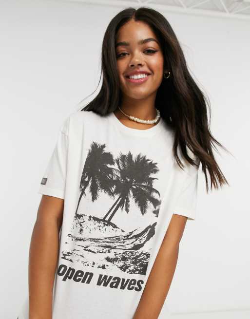Pull&Bear - T-shirt à imprimé graphique palmier - Blanc