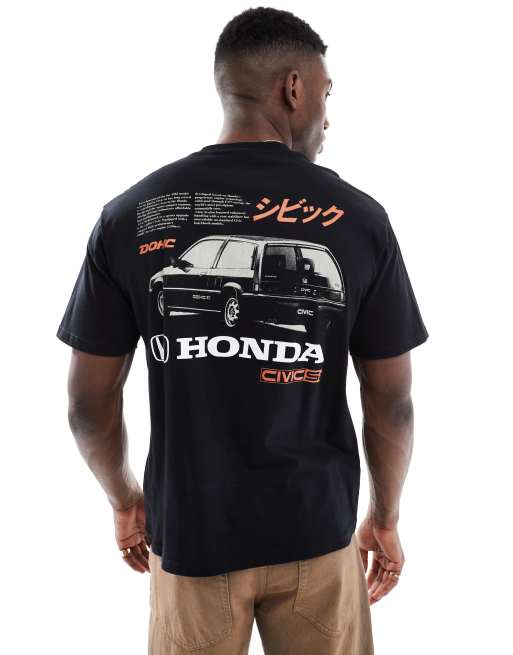 Pull&Bear - T-shirt à imprimé Honda - Noir