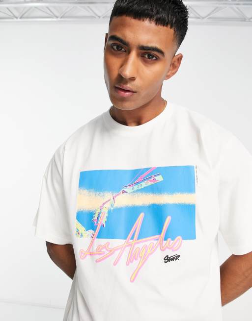Pull&Bear - T-shirt à imprimé Los Angeles - Blanc