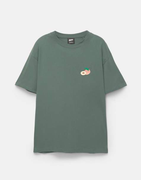 Pull&Bear - T-shirt à imprimé pêche - Vert - view 1