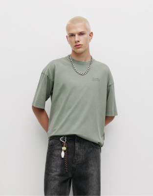 Pull & Bear - T-shirt à imprimé STWD - Vert délavé