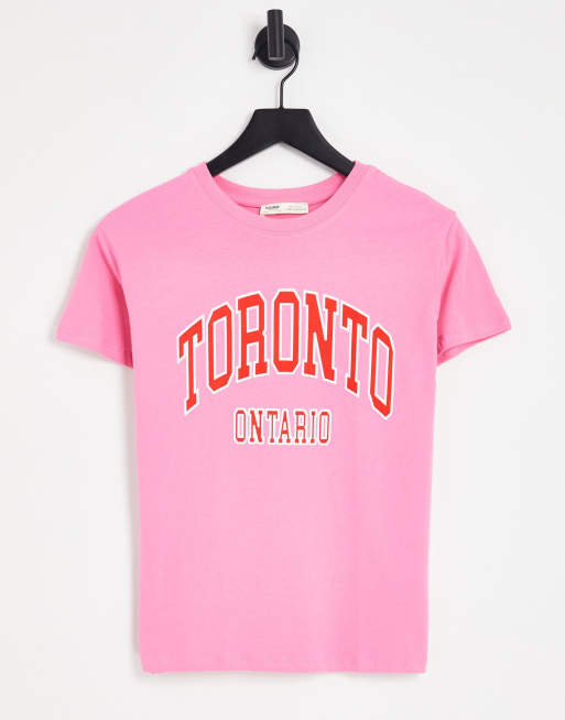 Pull&Bear - T-shirt à inscription Toronto - Rose
