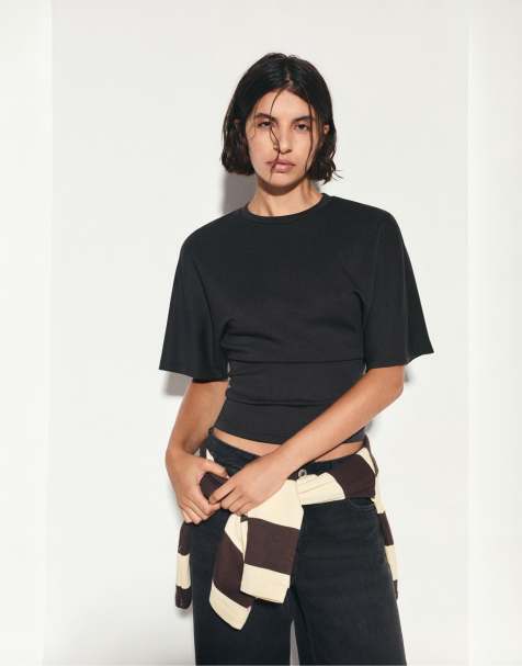 Pull&Bear t-shirt à manches chauve-souris en modal noir - view 1