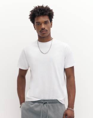 Pull & Bear - T-shirt à manches courtes basique en coton - Blanc