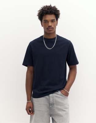 Pull & Bear - T-shirt à manches courtes basique en coton - Bleu marine