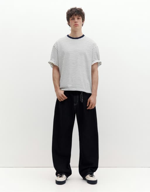 Pull&Bear - T-shirt à manches courtes de qualité supérieure - Bleu/blanc, 2 de 4