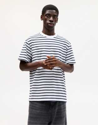 Pull & Bear - T-shirt à manches courtes et rayures - Bleu marine