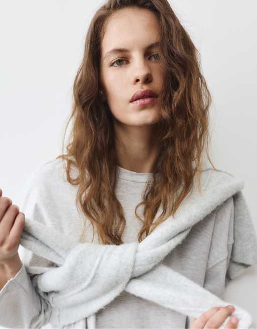 Pull&Bear t-shirt à manches longues coupe carrée gris chiné, 3 de 7