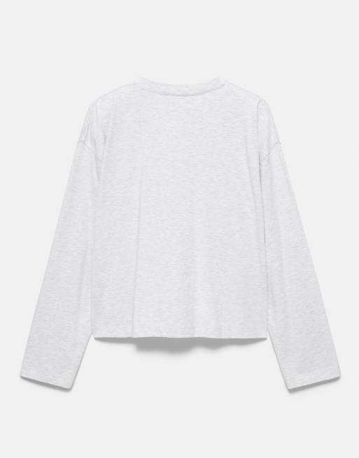 Pull&Bear t-shirt à manches longues coupe carrée gris chiné, 7 de 7