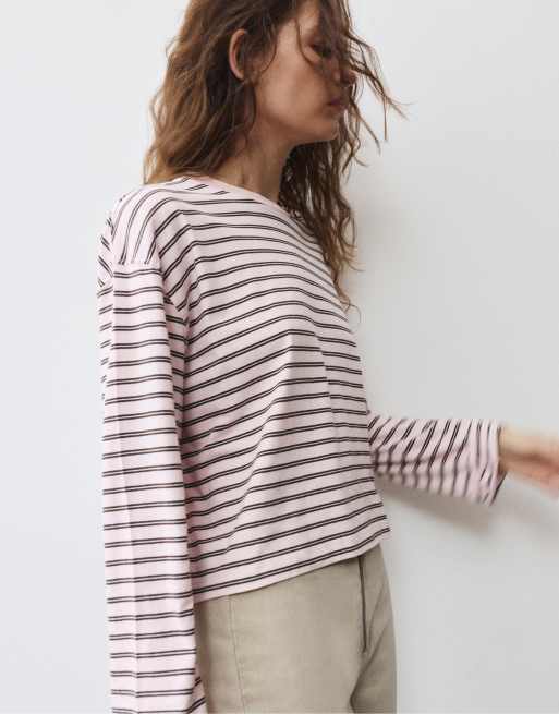 Pull&Bear t-shirt à manches longues coupe carrée marron, 4 de 7