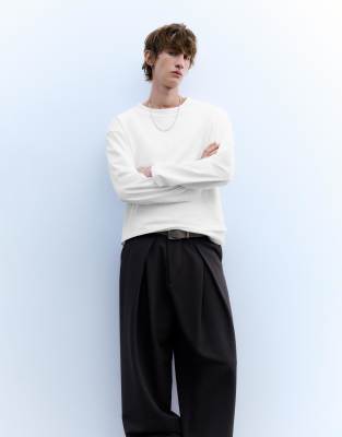 Pull & Bear - T-shirt à manches longues effet superposé - Blanc