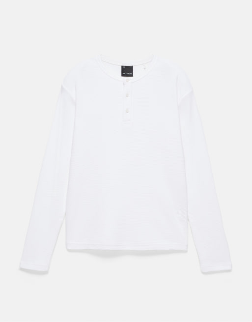 Pull&Bear t-shirt à manches longues en maille gaufrée blanc, 4 de 7