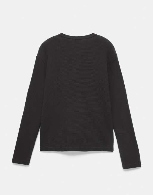 Pull&Bear t-shirt à manches longues en maille gaufrée gris, 7 de 7